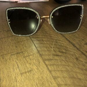 Jimmy Choo Glitter Silver Frame Sunglasses with Dark Lenses (LETI) RETAILS $481